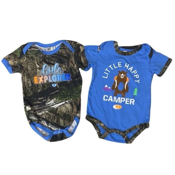 Mossy Oak Other - Mossy Oak Baby Boy Bodysuit Set 12M – “Little Explorer” & “Happy Camper”